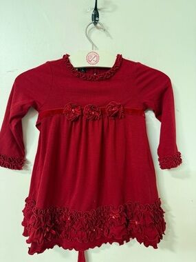 Biscotti Deep Red Ruffle Rosette Baby Dress Y2K